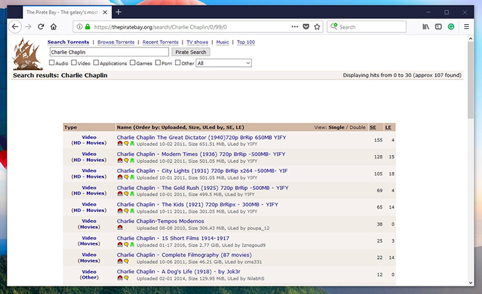The Pirate Bay Search Results