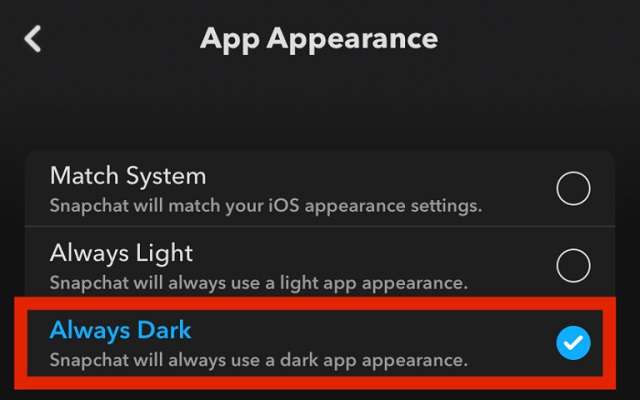 Snapchat Dark Mode